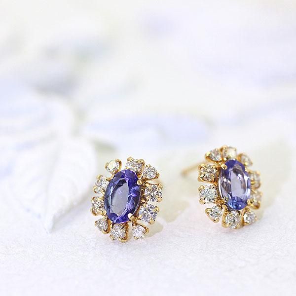 K18YG タンザナイト 1.0ct ダイヤモンド 0.5ct フラワーピアス_02