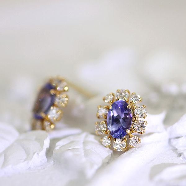 K18YG タンザナイト 1.0ct ダイヤモンド 0.5ct フラワーピアス_03