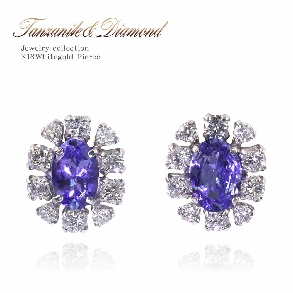 K18WG タンザナイト 1.0ct ダイヤモンド 0.5ct フラワーピアス_01