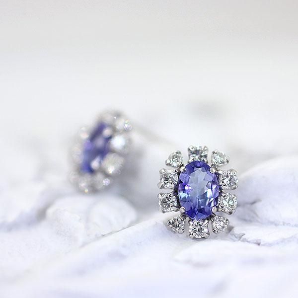 K18WG タンザナイト 1.0ct ダイヤモンド 0.5ct フラワーピアス_02