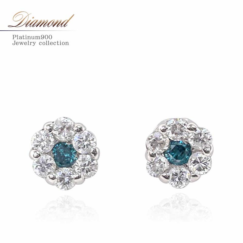 Pt900 ダイヤモンド＆ブルーダイヤモンド ピアス_01
