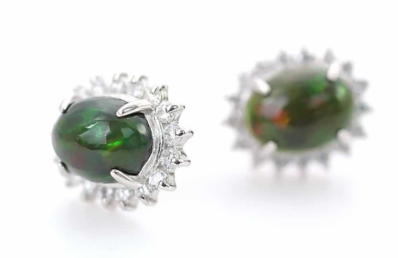 Pt900 ブラックオパール＆ダイヤモンド ピアス 10月誕生石_03