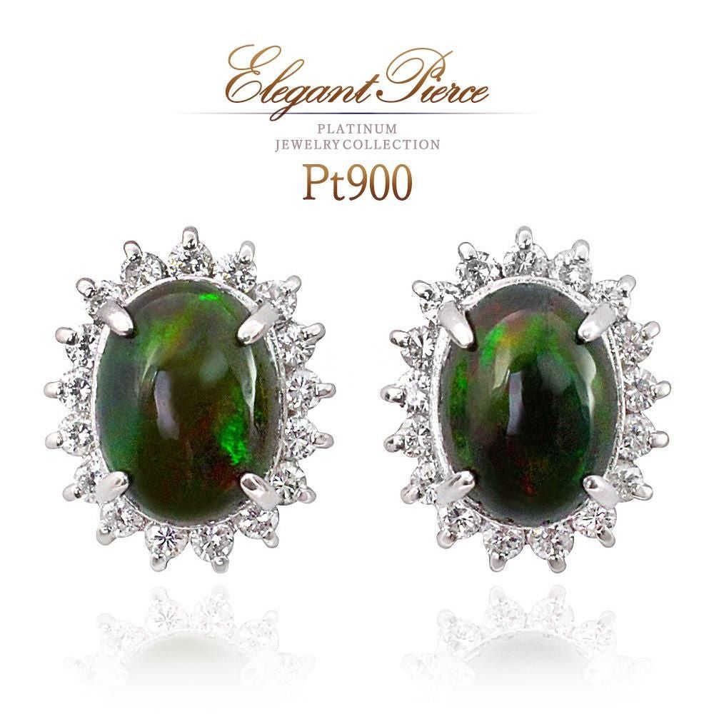 Pt900 ブラックオパール＆ダイヤモンド ピアス 10月誕生石_01