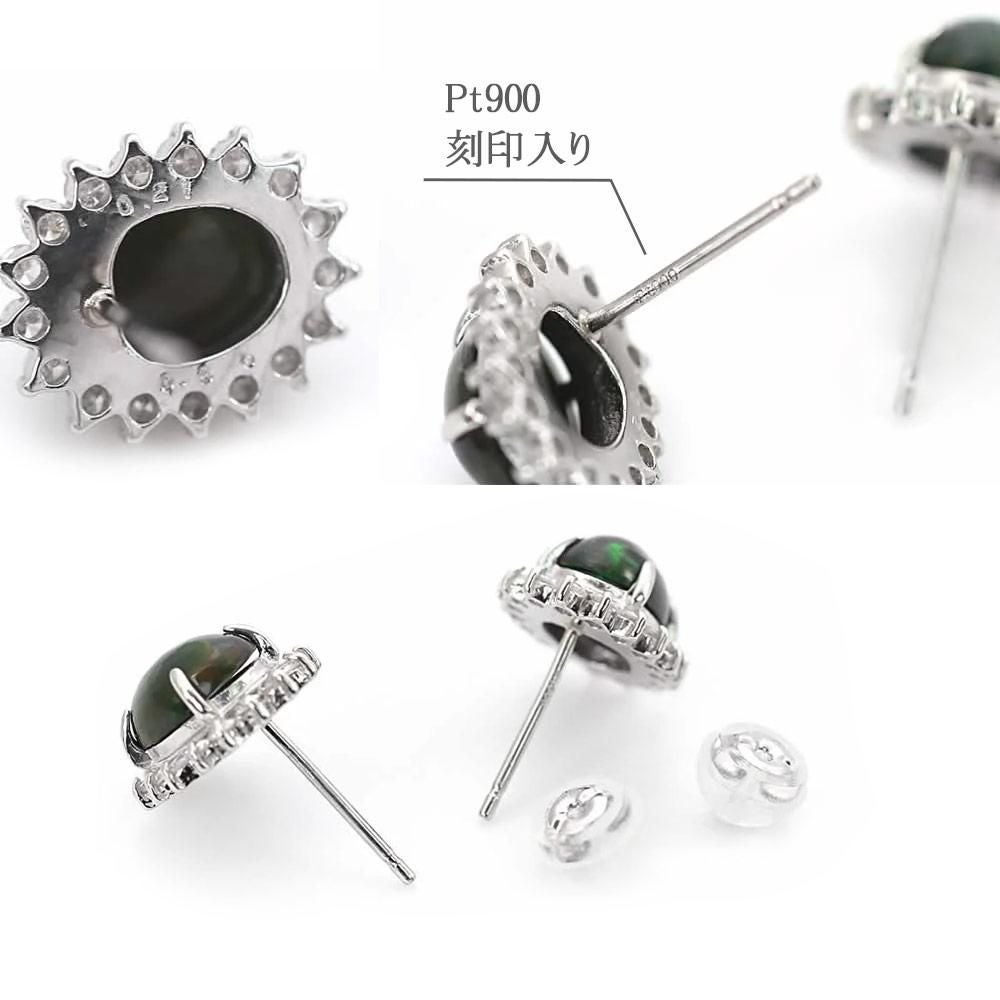 Pt900 ブラックオパール＆ダイヤモンド ピアス 10月誕生石_05