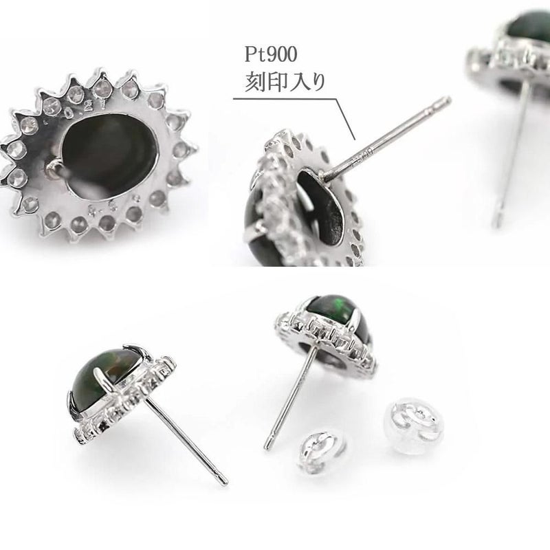Pt900 ブラックオパール＆ダイヤモンド ピアス 10月誕生石_05