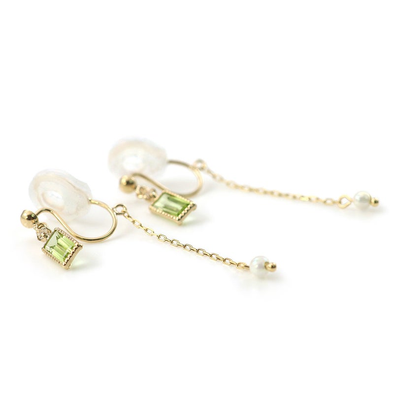 K10YG ペリドット&トパーズ&真珠 イヤリング 11月誕生石_04
