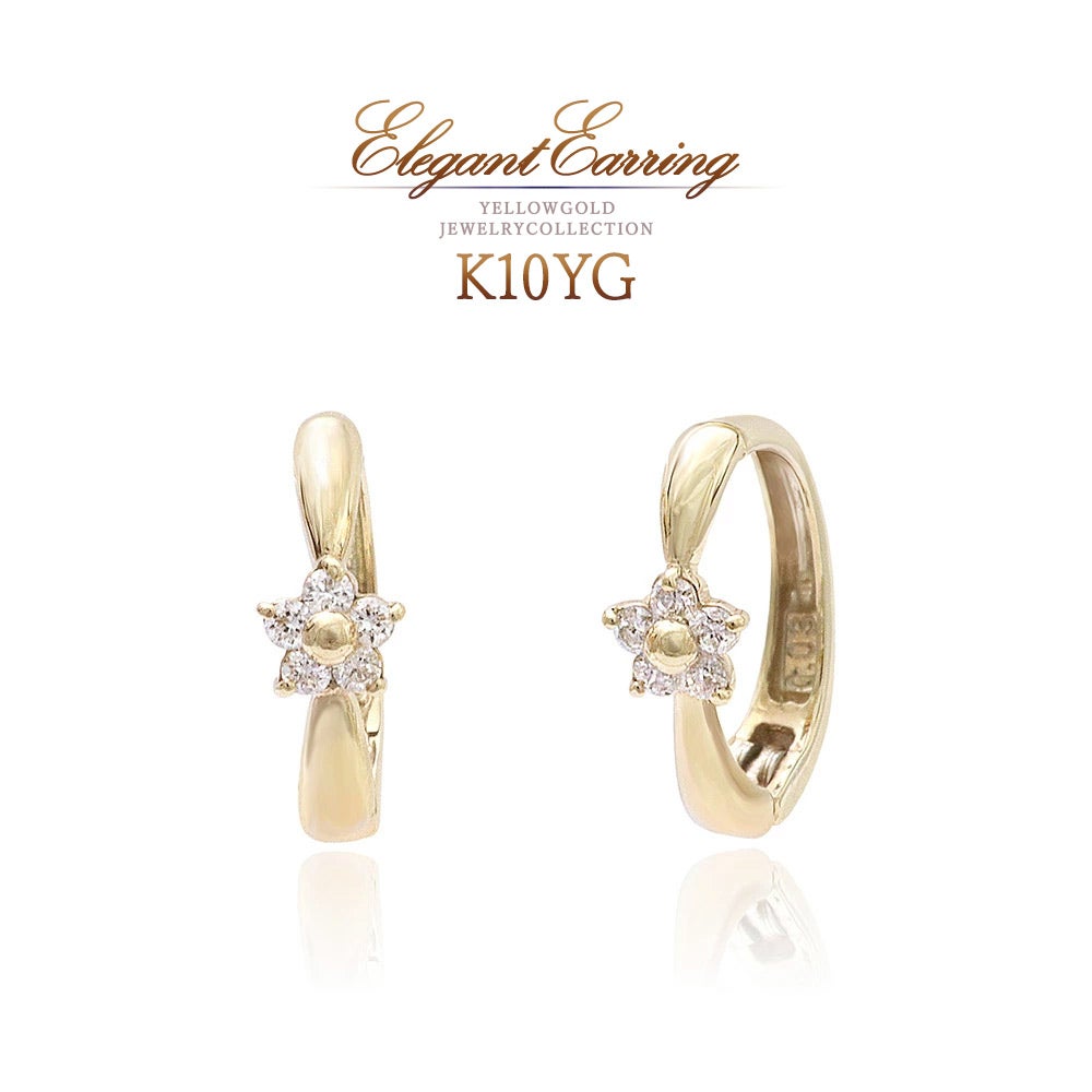 K10YG ダイヤモンド フラワー ピアリング_01