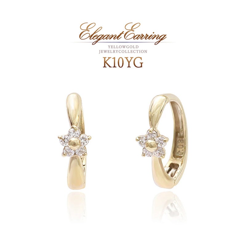 K10YG ダイヤモンド フラワー ピアリング_01