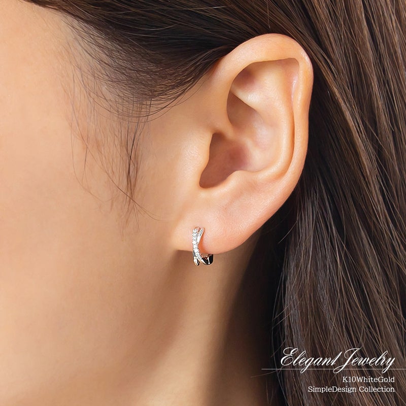 K10WG ダイヤモンド フープ ピアリング 痛くないイヤリング_12