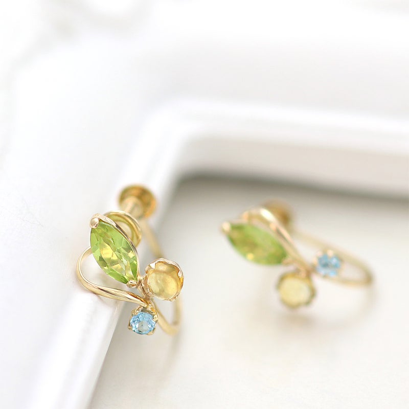 K10YG ペリドット＆シトリン＆ブルートパーズ イヤリング_02