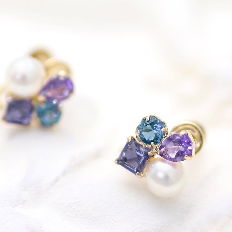 K10YG アメジスト＆アイオライト＆ロンドンブルートパーズ＆淡水真珠 イヤリング_04