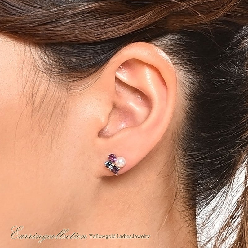 K10YG アメジスト＆アイオライト＆ロンドンブルートパーズ＆淡水真珠 イヤリング_05