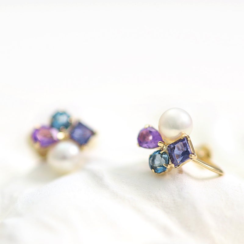 K10YG アメジスト＆アイオライト＆ロンドンブルートパーズ＆淡水真珠 イヤリング_10