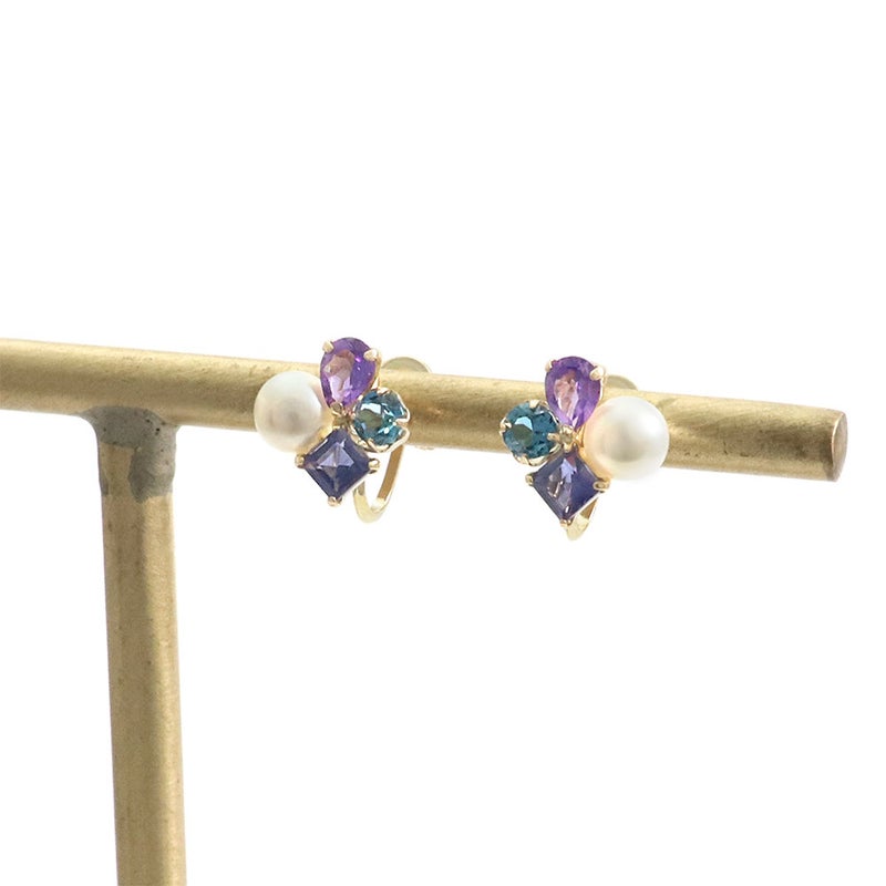 K10YG アメジスト＆アイオライト＆ロンドンブルートパーズ＆淡水真珠 イヤリング_13