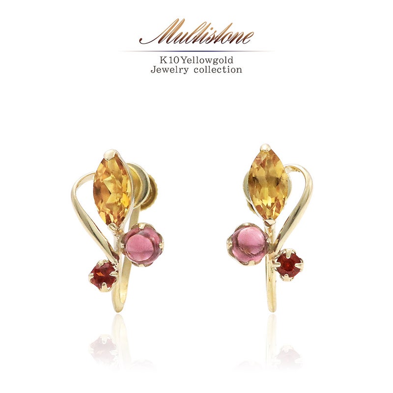 K10YG シトリン＆ガーネット＆ロードライトガーネット イヤリング_01