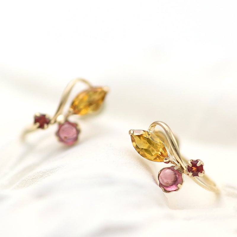 K10YG シトリン＆ガーネット＆ロードライトガーネット イヤリング_02