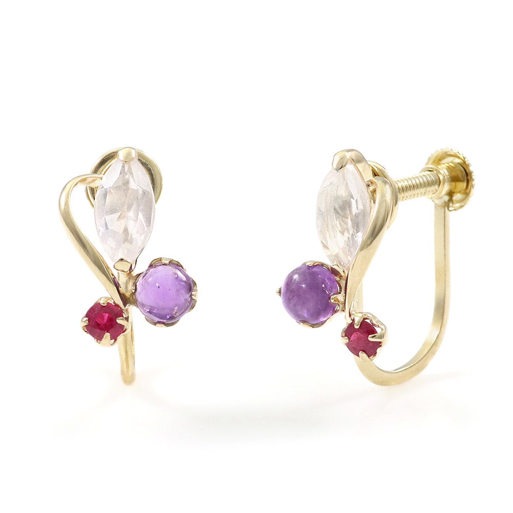 K10YG ローズクォーツ＆アメジスト＆ルビー イヤリング_03