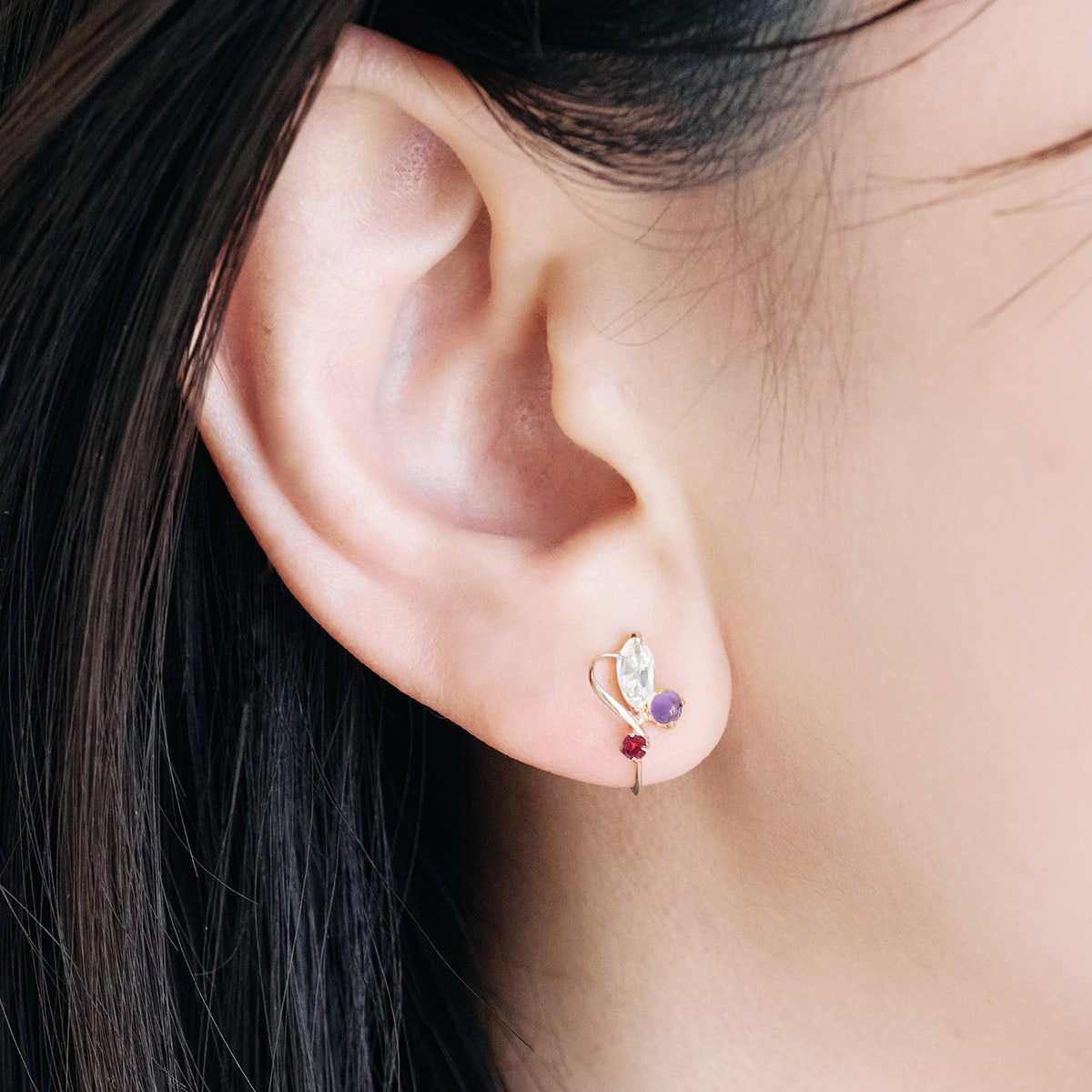 K10YG ローズクォーツ＆アメジスト＆ルビー イヤリング_05