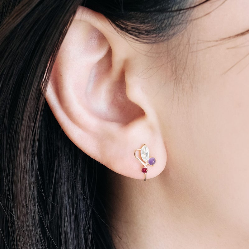 K10YG ローズクォーツ＆アメジスト＆ルビー イヤリング_05