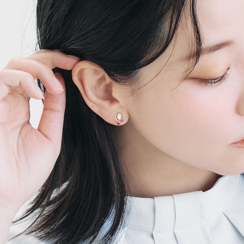 K10YG ローズクォーツ＆アメジスト＆ルビー イヤリング_09