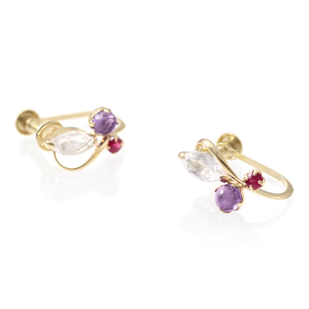 K10YG ローズクォーツ＆アメジスト＆ルビー イヤリング_11