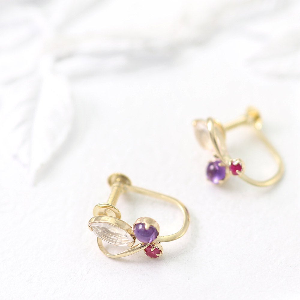 K10YG ローズクォーツ＆アメジスト＆ルビー イヤリング_12