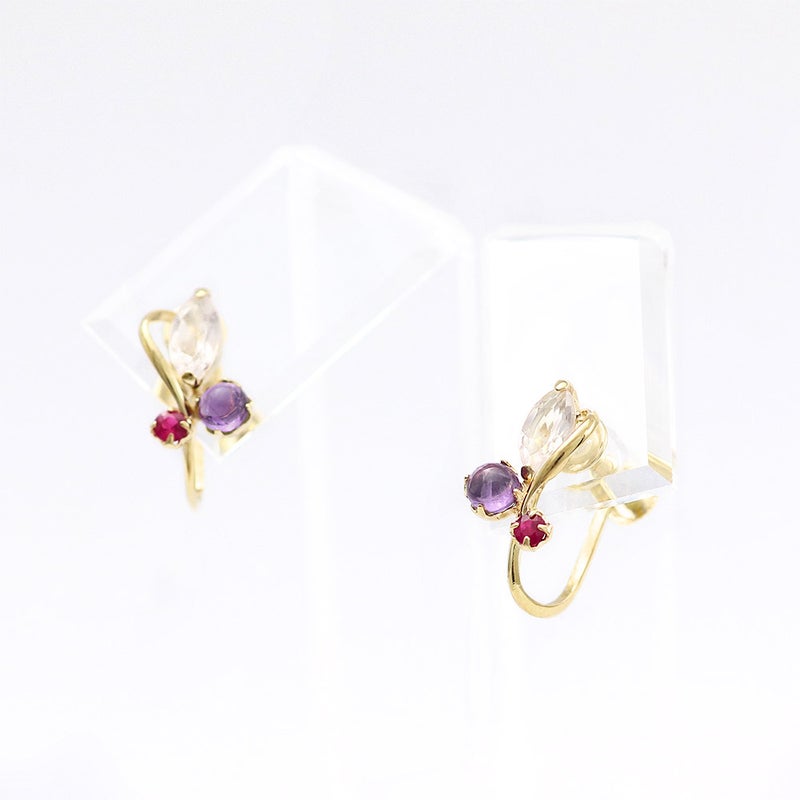 K10YG ローズクォーツ＆アメジスト＆ルビー イヤリング_14