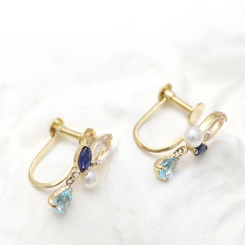 K10YG ホワイトトパーズ＆サファイア＆ブルートパーズ＆淡水真珠 イヤリング_03