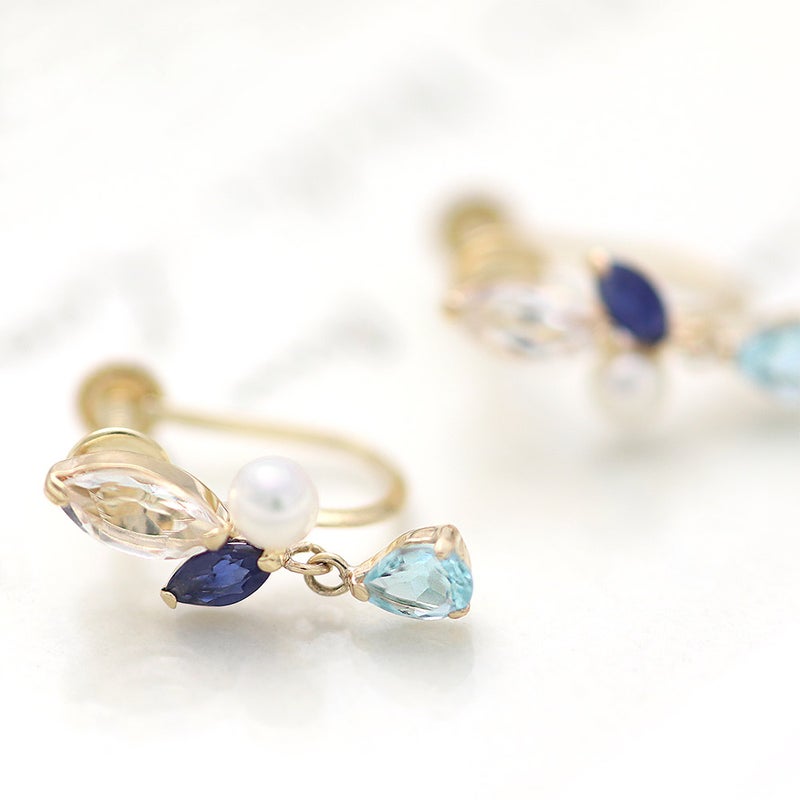 K10YG ホワイトトパーズ＆サファイア＆ブルートパーズ＆淡水真珠 イヤリング_04