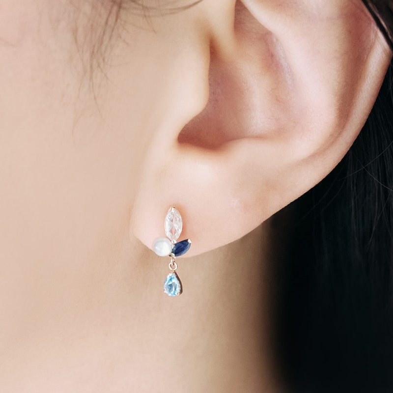 K10YG ホワイトトパーズ＆サファイア＆ブルートパーズ＆淡水真珠 イヤリング_05