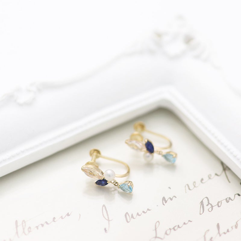 K10YG ホワイトトパーズ＆サファイア＆ブルートパーズ＆淡水真珠 イヤリング_10