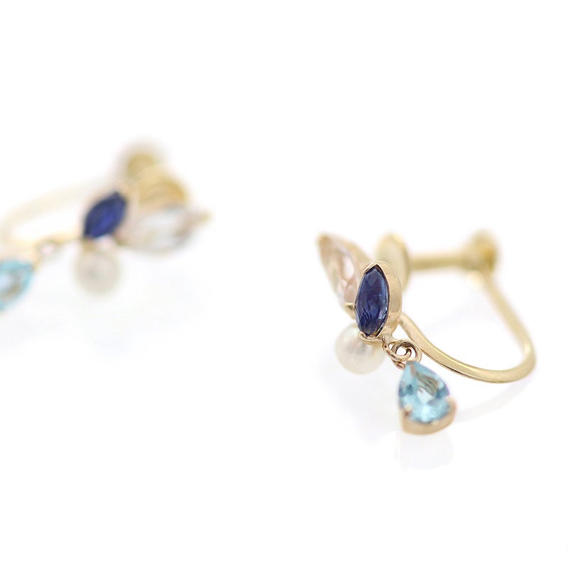 K10YG ホワイトトパーズ＆サファイア＆ブルートパーズ＆淡水真珠 イヤリング_11