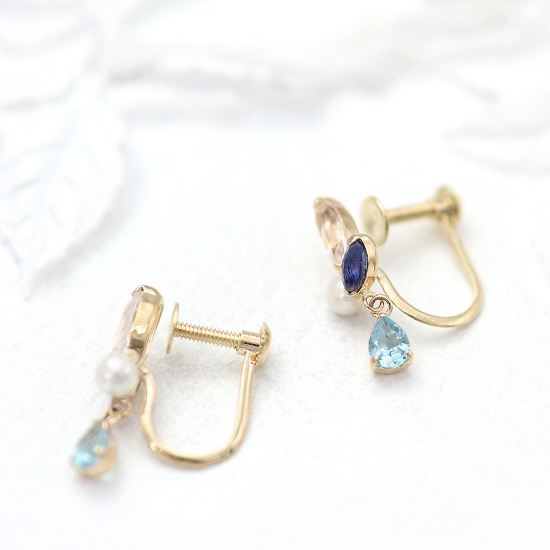 K10YG ホワイトトパーズ＆サファイア＆ブルートパーズ＆淡水真珠 イヤリング_12