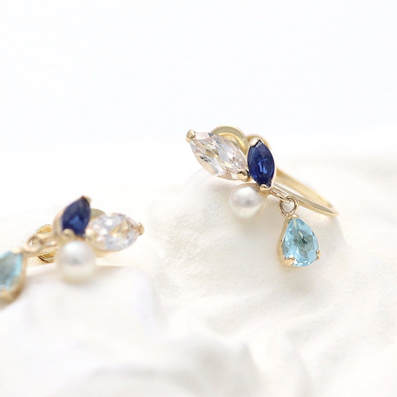 K10YG ホワイトトパーズ＆サファイア＆ブルートパーズ＆淡水真珠 イヤリング_13