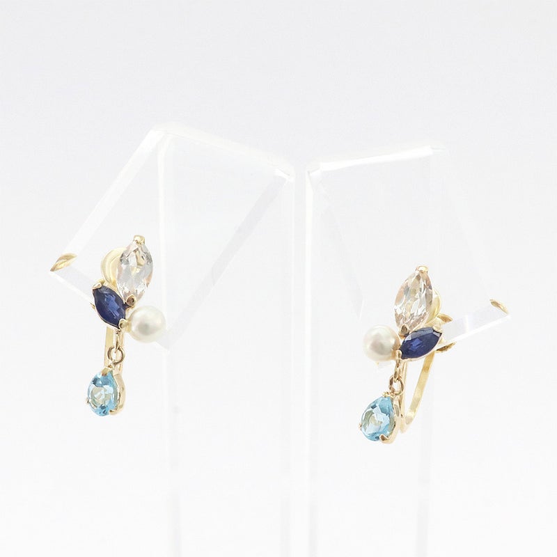 K10YG ホワイトトパーズ＆サファイア＆ブルートパーズ＆淡水真珠 イヤリング_14