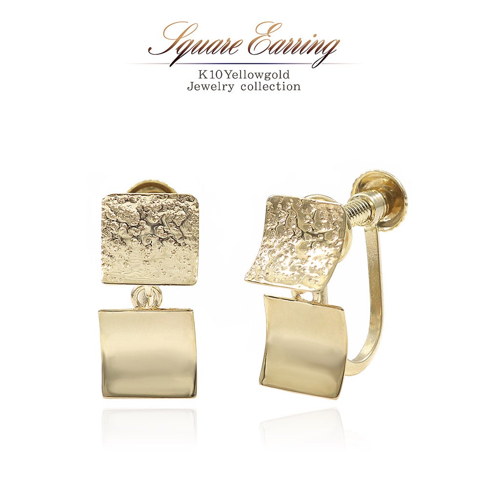 K10YG スクエアモチーフ イヤリング_01