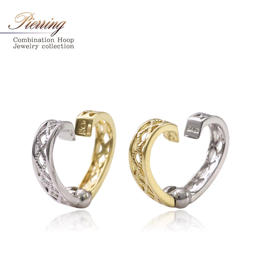 K10YG×K10WG リバーシブル ハート ピアリング_01