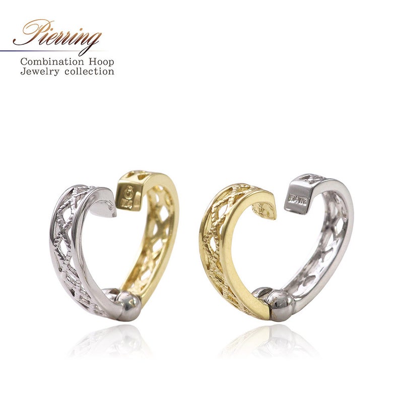 K10YG×K10WG リバーシブル ハート ピアリング_01