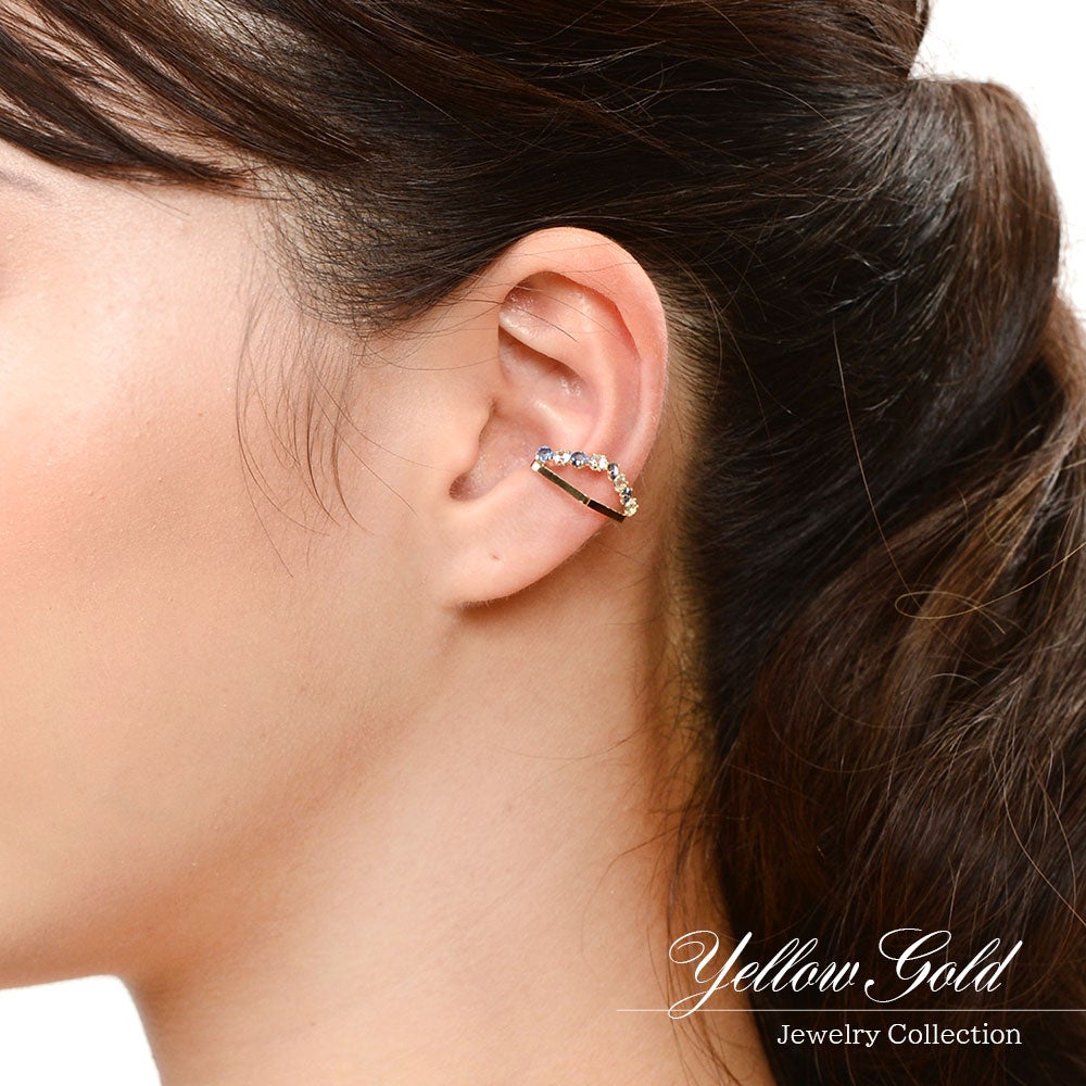 K18YG サファイア＆スカイブルートパーズ イヤーカフ 9月 誕生石_05