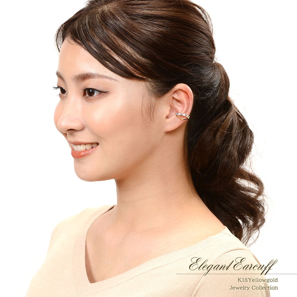 K18YG サファイア＆スカイブルートパーズ イヤーカフ 9月 誕生石_09