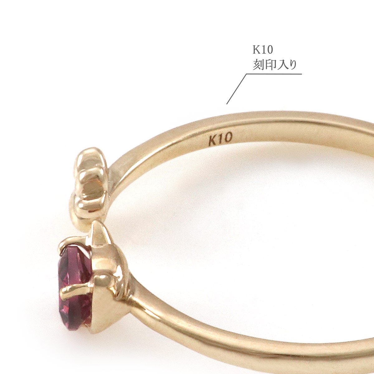 K10YG 肉球×猫モチーフ ロードライトガーネットリング_05