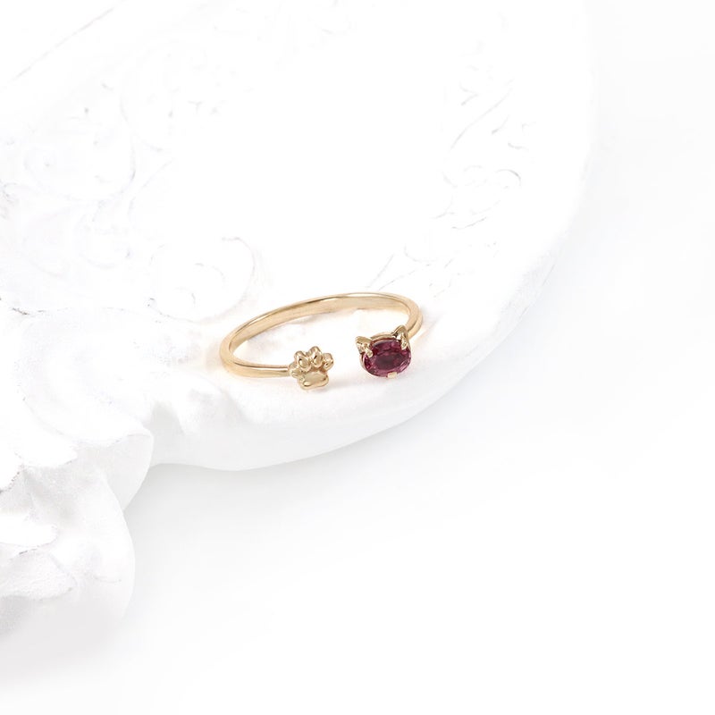 K10YG 肉球×猫モチーフ ロードライトガーネットリング_11