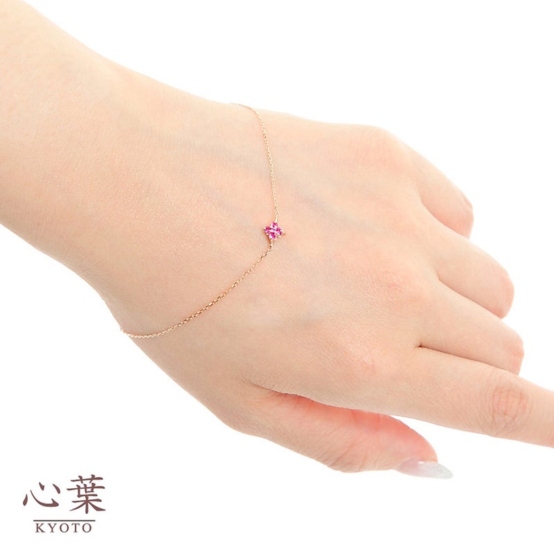 心葉 ルビー＆ホワイトトパーズ フラワーブレスレット K10_04