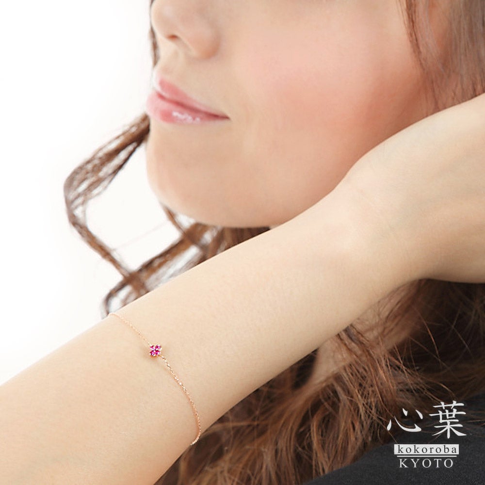 心葉 ルビー＆ホワイトトパーズ フラワーブレスレット K10_10