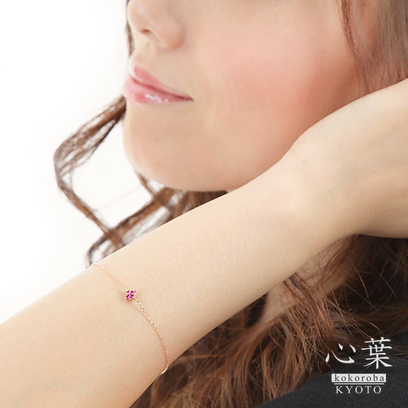 心葉 ルビー＆ホワイトトパーズ フラワーブレスレット K10_10