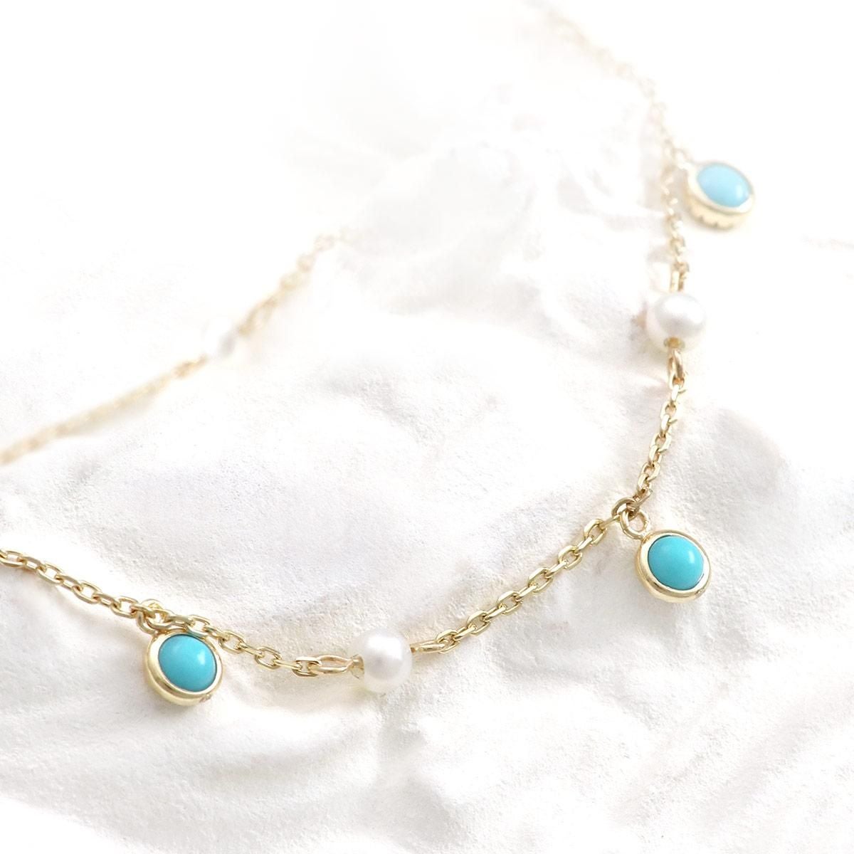 K10YG ターコイズ＆淡水真珠 ブレスレット_02