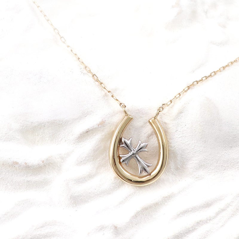 K10YG/K10WG クロス×馬蹄モチーフネックレス_02