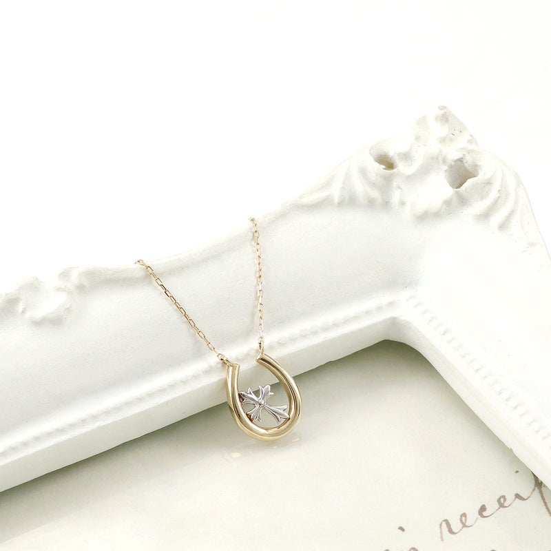 K10YG/K10WG クロス×馬蹄モチーフネックレス_03