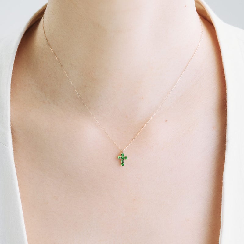 K10YG ツァボライト クロスモチーフネックレス_04