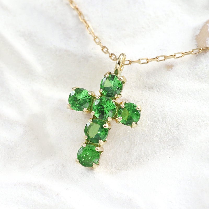 K10YG ツァボライト クロスモチーフネックレス_09